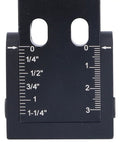 Bulletproof Aluminum Pocket Hole Jig With Dead On 15 Degree Angle Guide And Inch Metric Scale Marks for precise measurements.