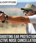 Man wearing Electronic Ear Plugs With 26dB Noise Reduction And Sound Amplification For Shooting Range Hunting And Tactical Ops outdoors