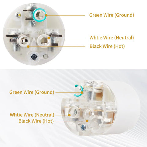 Replacement NEMA 5 15P Plug Ends 10 Pack Built To Last Heavy Duty Extension Cord Ends With Adjustable Rear Cord Clamp For SJT 18 16 14 12 Wires ETL Listed 2 Pole 3 Wire Straight Grounding Type wiring diagram for green, white, and black wires