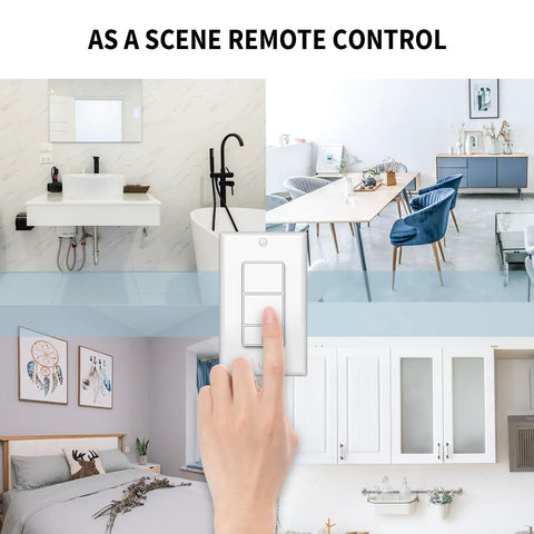 Hand using 800 Series Z Wave Scene Controller With Four Buttons, Z Wave Plus Wall Switch Remote, SmartStart Ready, as scene remote.