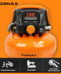 Built Like A Bulldog Six Gallon Pancake Air Compressor With Dual Quick Connect Couplers One Fifty Psi Oil Free Electric Engine top view