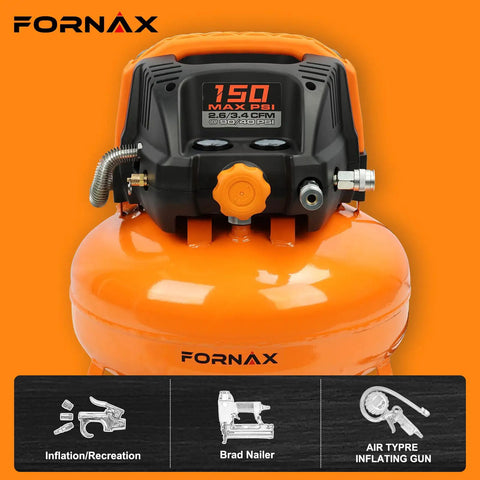Built Like A Bulldog Six Gallon Pancake Air Compressor With Dual Quick Connect Couplers One Fifty Psi Oil Free Electric Engine top view