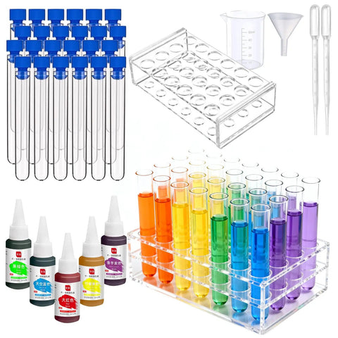 Halloween Test Tube Drink Set 24 Pack With Rack And Lids Includes 10ml Plastic Tubes Funnels And Five Food Color Dyes