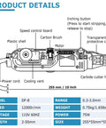 Diagram of Portable 75W Magnet Wire Stripper And Paint Scraper Handheld Tool with labeled parts and specifications in detail.