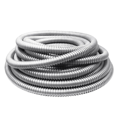 Half Inch Flexible Reduced-Wall Electrical Conduit, 50 Ft Stainless Steel Cable Sleeve for home wiring and corrosion protection.