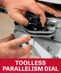 Hands adjusting the toolless parallelism dial on the 16 Inch Drum Sander With Open Stand For Heavy Duty Woodworking, 1-1/2 HP, 115V Single Phase