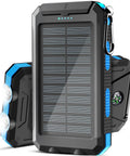 Ultra Portable 38800mAh Solar Charger Power Bank With USB C Input Output Waterproof Outdoor Backup Battery Pack LED Flashlights And Built In Compass Great For Camping Hiking Travel Phone And Android showing solar panel and compass