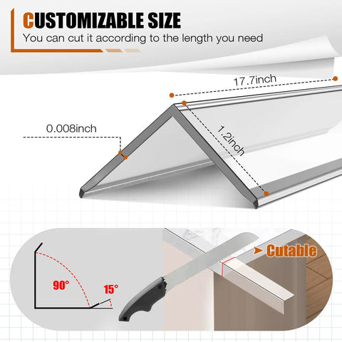 Clear Crystal Pvc Wall Corner Protectors 4 Pack Impact Resistant Corner Guards showing customizable size cut at 17.7inch with saw.