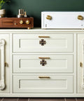 Old School Vintage Zinc Alloy Cabinet Door Hinges 2 Pack on cream wooden wardrobe with decorative hardware