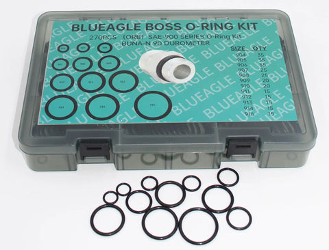 Hydraulic O Ring Kit For ORB Fittings, 270 Piece Set With 12 Common SAE 900 Series Buna N 90 Durometer O Rings with case