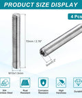 4 Pack M10-1.5 X 70mm Grub Screws, 304 Stainless Steel, shown in product size display with rust and corrosion resistance features