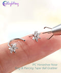 Must-Have Flower 20G Horseshoe Nose Ring Kit With Ball Grabber Tool And Double-Ended Push-Pin, 316L Stainless Steel CZ Clear Threadless
