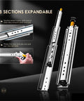 Heavy Duty Full Extension Drawer Slides Built Like A Tank With Secure Lock And Smooth Ball Bearings Handle 485 Pounds, showing extendable rail slides.