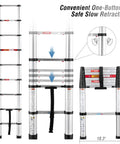 Aluminum Telescoping Ladder 8.5 Ft With One Button Safe Close, Foldable Extension Ladder For RV Roof Loft, ANSI Certified Portable Telescopic Ladder, Slow Down Retract, 330 Lb Capacity
