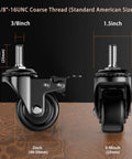 Beefy 2 Inch Locking Swivel Casters Set of 4 With Threaded Stem Three Eighths by Sixteen Thread One Inch Stem Polyurethane Wheels