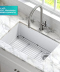 Bellucci Series Stainless Steel Sink Bottom Grid With Soft Rubber Bumpers installed in 30 inch kitchen sink.