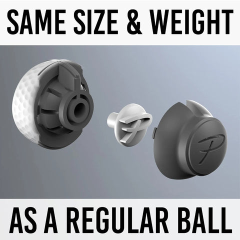 Devil Ball Face Angle Trainer for Putting with Instant Feedback components display with text 'Same Size & Weight as a Regular Ball'