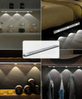 Two Pack Magnetic Under Cabinet Lights With Motion Sensor, Dimmable And Rechargeable USB Battery in kitchen and wardrobe view