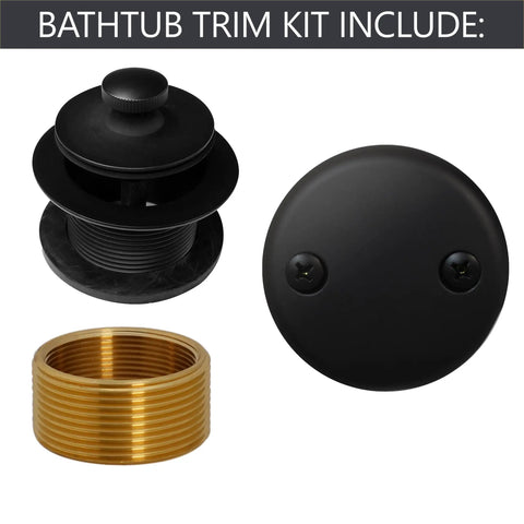 Matte Black Twist And Close Bathtub Drain Stopper Kit Featuring Matching Overflow Faceplate Plus Adapter Bushing For That Slick Bathroom Refresh And Definitely No Fuss Installation Plumbers Choice Gear Handled In A Bulk 50 Pack, includes drain stopper and overflow faceplate.