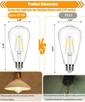 Comparison of ST19 and ST21 bulb dimensions, highlighting 12 Pack 2W LED Edison Bulbs 250LM Not Dimmable, 2700K Soft Warm White.