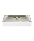 Underside view of Claire 30 Inch Ceramic Console Sink With Glossy White Basin, Scratch Resistant Non Porous Ceramic, Single Faucet Hole, Overflow