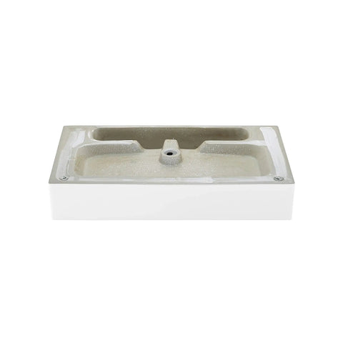 Underside view of Claire 30 Inch Ceramic Console Sink With Glossy White Basin, Scratch Resistant Non Porous Ceramic, Single Faucet Hole, Overflow