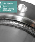 Close-up of smooth weld with Sixty Pieces ER4043 Aluminum TIG Welding Rods One Sixteenth Inch By Sixteen Inch.
