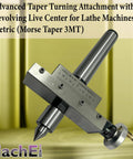 Side view of MachEl taper turning attachment with revolving live center for lathe, metric 3MT