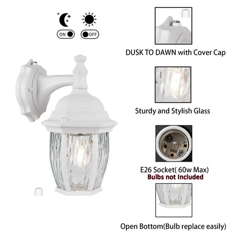 Dusk To Dawn Outdoor Wall Lights Two Pack With Aluminum Housing And Clear Glass Waterproof Porch Lanterns For Doorway Patio Garage