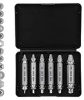 Open black case displaying Six Piece Screw Extractor Set For Damaged Screws And Rusty Bolts HSS High Speed Steel Removers