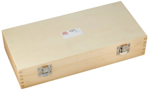 Pro Level 16 Piece Eco Pro Forstner Bit Set in a sturdy wooden crate, ideal for storing precision cutting tools.