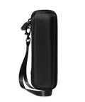 Black Grab And Go Slim Semi Hard Zipper Case For FLIR One Edge Pro 160x120 IR Camera, with carrying strap, standing upright view.