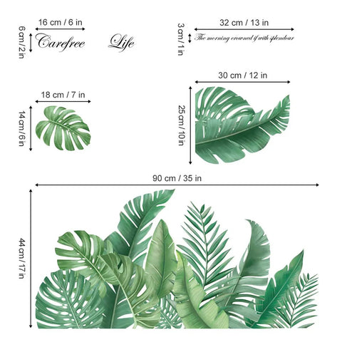 Green Leaves Palm Tree Wall Decals For Bedroom And Living Room, Reusable Stickers For Walls Furniture Mirrors And Windows, Finished Size 35 By 17 Inches