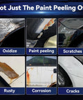 Image showing car paint damage including oxidation, peeling, scratches, rust, corrosion, and cracks on different panels.
