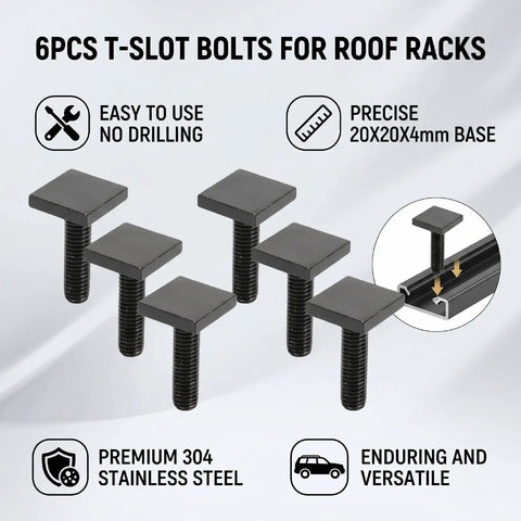 No Drill Install Heavy Duty Four Square Head T Slot Bolt Adapters For Roof Rack Crossbars Smooth Slide Fit durable 6 piece set