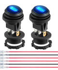 Waterproof 12V Toggle Switch Kit 2 Pack with Heavy Duty Blue LED Light, 6 Terminal, 20cm Wires SPST 3 Pin Marine On Off