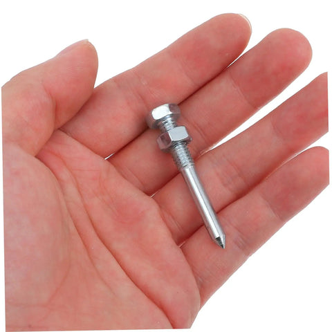 Close-up of a hand holding a metal spike from 20 Piece Lawn Aerator Shoes Spikes Kit Durable Metal Aeration Tool For Garden Loosens Compacted Soil
