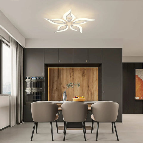 LED Ceiling Light With Remote 42W Dimmable Modern Flame Shape Flush Mount Chandelier over a modern kitchen dining area