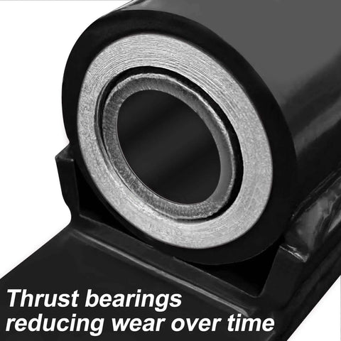 Joytrace 7-inch gate hinge bearing housing, black finish, carbon steel construction (close-up view)