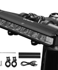 Ultra Bright USB Rechargeable Bike Light with 5 Modes Waterproof MTB Headlight mounted on handlebars with accessories
