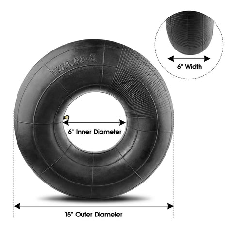 Heavy Duty 15x6.00-6 Inner Tube Replacement For 6.00/6.50-6 Tires With TR87 Bent Valve Stem 15" outer and 6" inner diameter