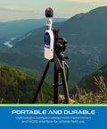 WBGT Heat Stress Meter With Dry Bulb, Wet Bulb, And Globe Temperature For Accurate Readouts In Workplace, Sports, And Outdoor Activities With Large LCD Display And Fast Pro Grade Sensing mounted on tripod outdoors