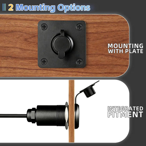 Rugged Aluminum DC Bulkhead Cable Pass Through Kit with two mounting options, flush panel and integrated fitment.