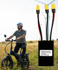 Hella Reliable Dual Battery Connector 20V To 72V 40A Parallel Adapter For Electric Scooters with discharge output, mounted on e-bike.