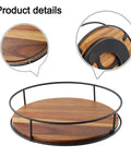 Wooden Lazy Susan Utensil Organizer with steel ball bearings and anti-slip pads, showcasing rotation mechanism and design details.