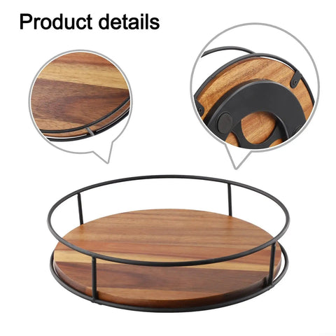 Wooden Lazy Susan Utensil Organizer with steel ball bearings and anti-slip pads, showcasing rotation mechanism and design details.