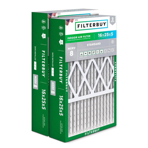 16x25x5 MERV 8 Pleated Air Filter 2 Pack For HVAC Systems Dust And Allergy Defense Fits Honeywell FC100A1029 Lennox X6670