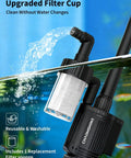 All in One 6 in 1 Electric Gravel Vacuum for Aquariums, Auto Water Change, Sand Washing, Water Circulation, Includes Reusable Filter Cup and Hose Clamp, 370GPH 22W Fish Tank Cleaner with reusable filter cup