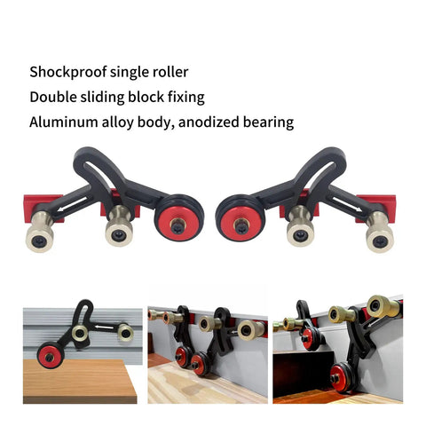Dead Nuts Steady One Way Bearing Roller Press Feeder Aluminum Alloy Featherboard with single roller and double sliding block.