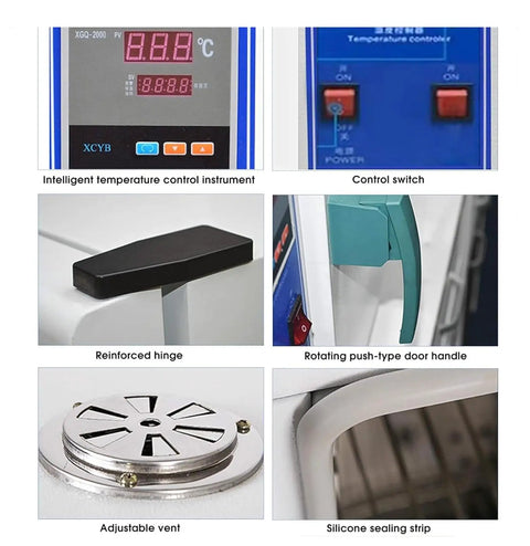 Close-up of control features of Built Tough 220V Digital Vacuum Drying Oven Packed With No Sweat Thermostatic Control.
